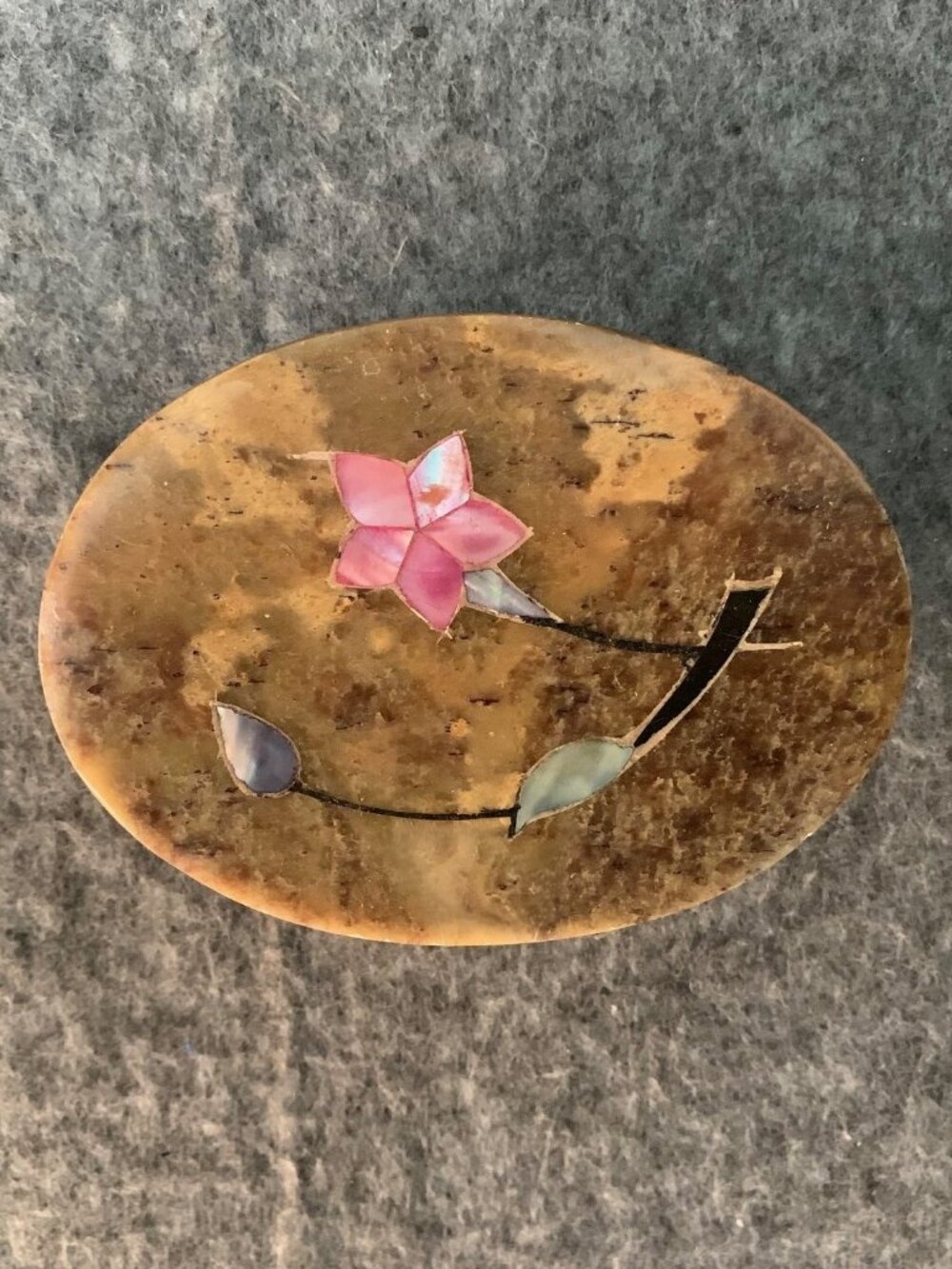Soapstone Vintage Jewelry Box Mother of Pearl Inlay Floral Trinket